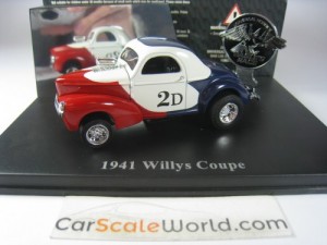 WILLYS COUPE 1941 DRAG RACER 1/43 UNIVERSAL HOBBIES (BLUE/WHITE/RED)